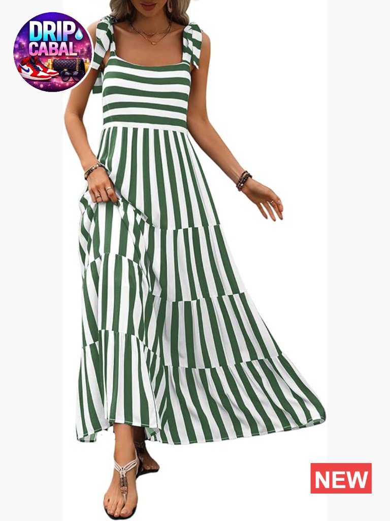 Women's Sleeveless Floral Tiered Maxi Dress Spaghetti Strap Square Neck